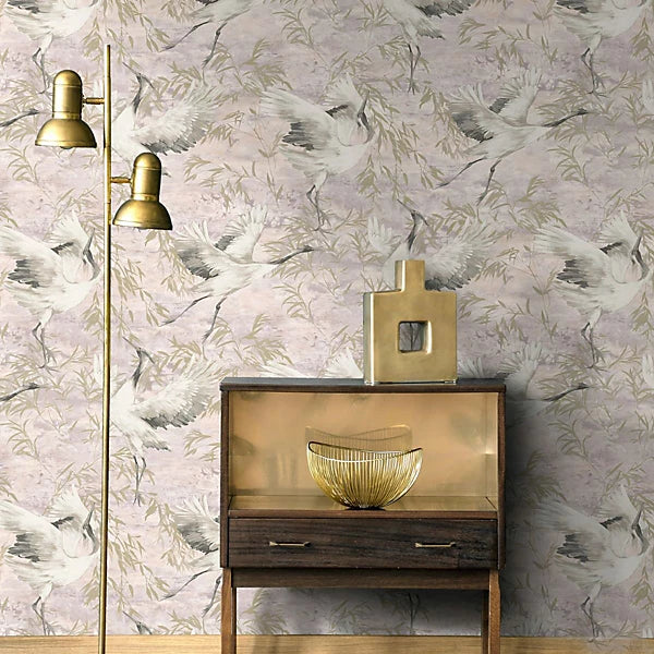 n3619901h Fabulous flying cranes against a matt grey background with soft metallic detail. Paste the wall vinyl.