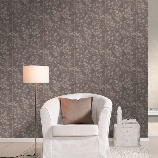 n41600664r Beautiful flowing leaf motif that creates a subtle stripe in charcoal and metallic grey tones.