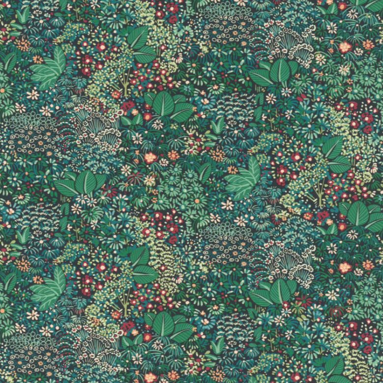 n46055834r Funky all over pattern with gorgeous leaves and flowers in blue, green and red tones on a rich deep background. Paste the wall.