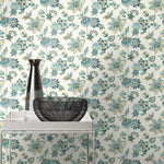 n46677737r Stunning jacobean floral trail in gorgeous blue and golden tones on a matt off-white background. Paste the wall vinyl.
