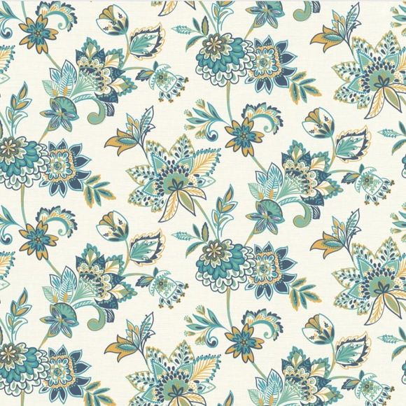 n46677737r Stunning jacobean floral trail in gorgeous blue and golden tones on a matt off-white background. Paste the wall vinyl.