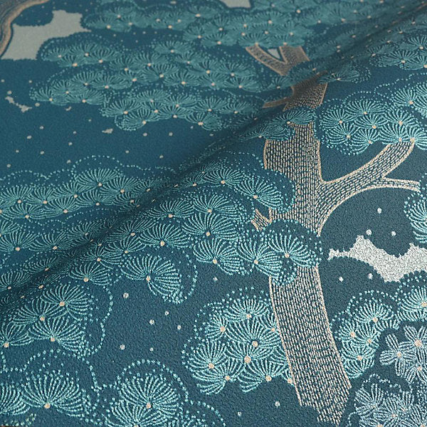 n47777238r Gorgeous botanical tree scene in gorgeous blue and green tones with subtle metallic highlights on paste the wall vinyl.