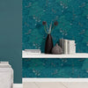 n47777238r Gorgeous botanical tree scene in gorgeous blue and green tones with subtle metallic highlights on paste the wall vinyl.