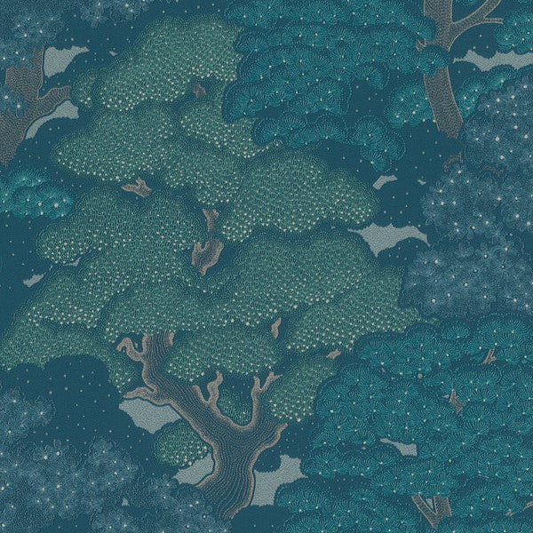 n47777238r Gorgeous botanical tree scene in gorgeous blue and green tones with subtle metallic highlights on paste the wall vinyl.