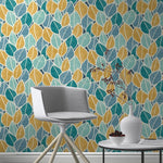 n48066139r Gorgeous botanical jungle leaf motif in beautiful tones of blues and yellows. Paste the wall.