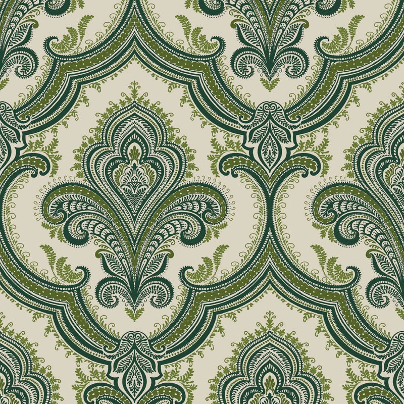 n52055951di Gorgeous and classic damask pattern in green on luxurious paste the wall vinyl.