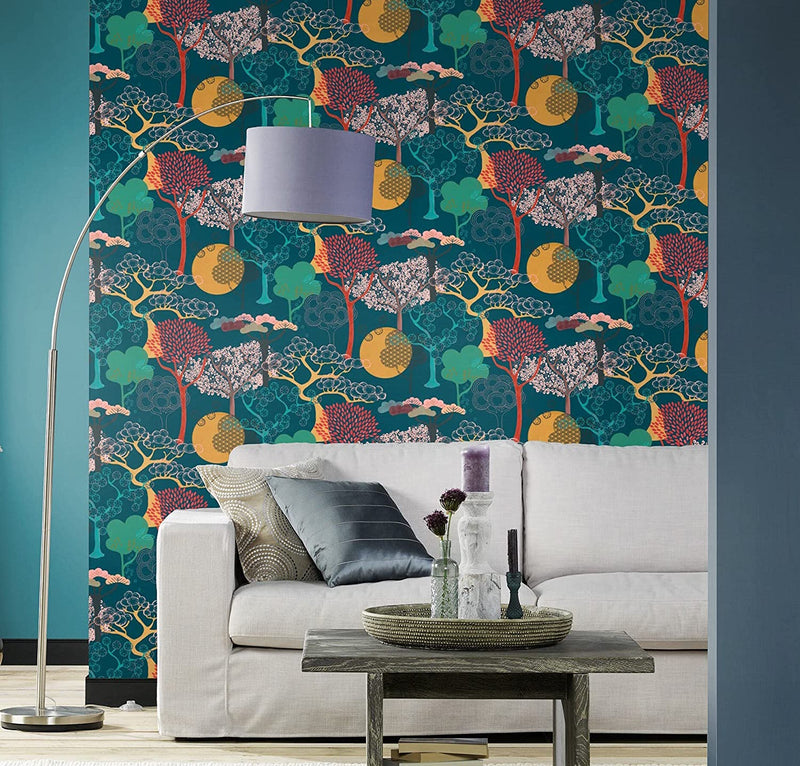 n53977967r Stunning abstract tree design with beautiful colours on a petrol blue background. Paste the wall vinyl.