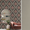 n54188656r Gorgeous glitter rose gold damask on a charcoal black background. Paste the wall vinyl.