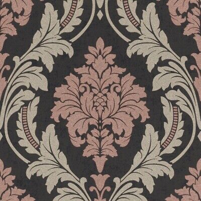 n54188656r Gorgeous glitter rose gold damask on a charcoal black background. Paste the wall vinyl.