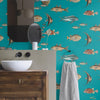 n55377536r Funky fish motif set on a turquoise blue matt background. Paste the wall.