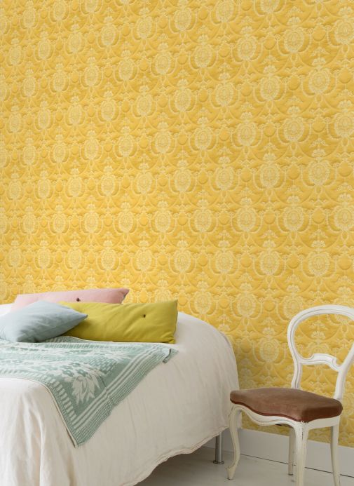 n57066847r Beautiful rich classical damask on a bright yellow background. Paste the wall vinyl.