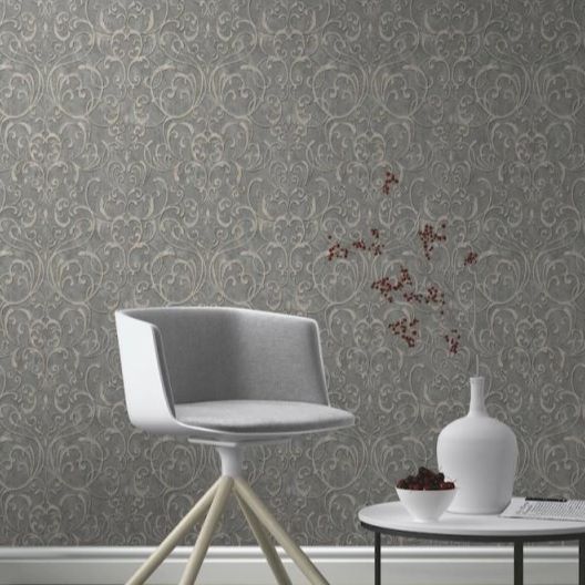 n65100621r Beautiful ornamental damask pattern in grey on paste the wall vinyl.