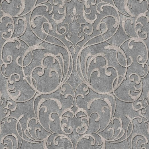 n65100621r Beautiful ornamental damask pattern in grey on paste the wall vinyl.