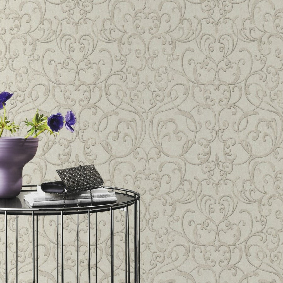 n65122607r Beautiful ornamental damask pattern in greige on paste the wall vinyl.