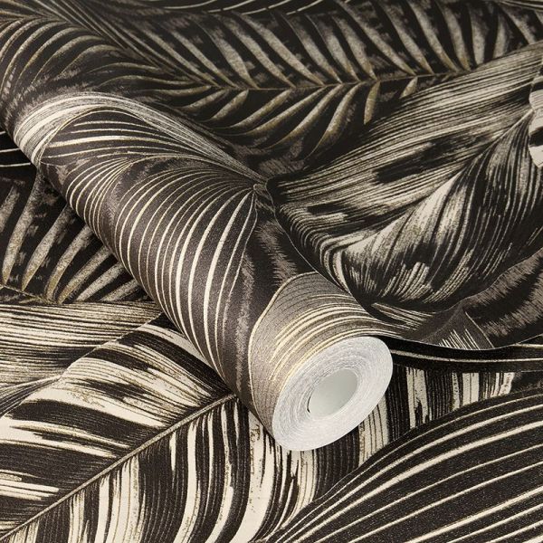 n75100833r Stunning and eye-catching large leaf motif in navy with gorgeous tones of charcoal and soft copper. Brilliant quality paste the wall vinyl.