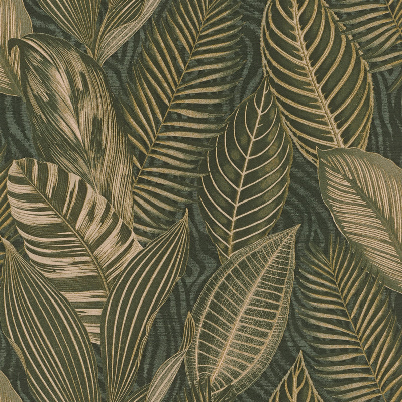 n75155826r Stunning and eye-catching large leaf motif in green with gorgeous tones of gold and copper. Brilliant quality paste the wall vinyl.