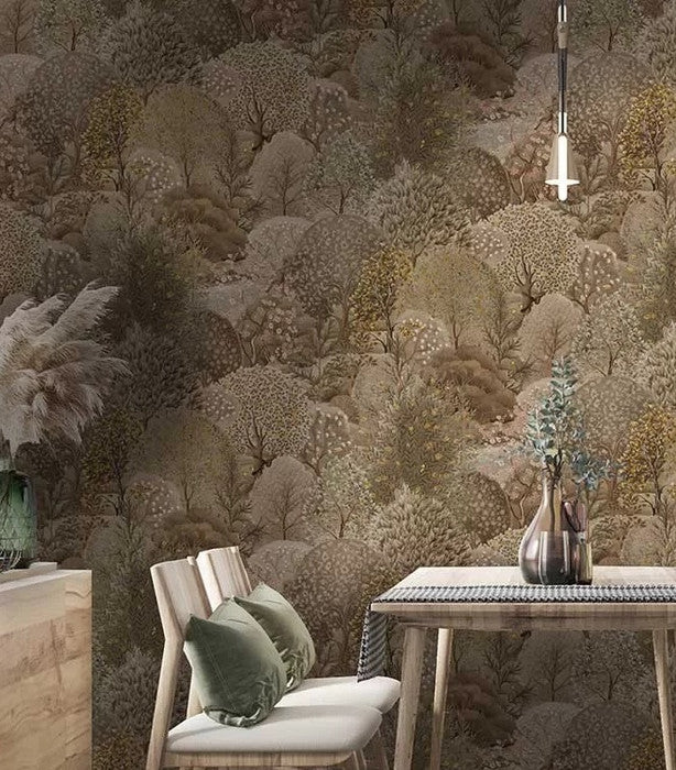 n9172250h Beautiful enchanting forest design featuring a lush landscape of intertwining trees in gorgeous brown and sepia tones. High quality paste the wall wallpaper.