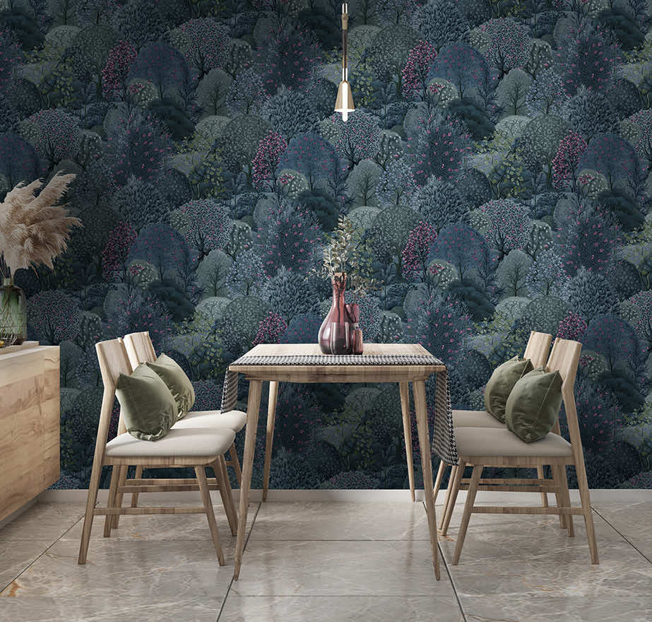 n9177751h Beautiful enchanting forest design featuring a lush landscape of intertwining trees in gorgeous berry tones. High quality paste the wall wallpaper.