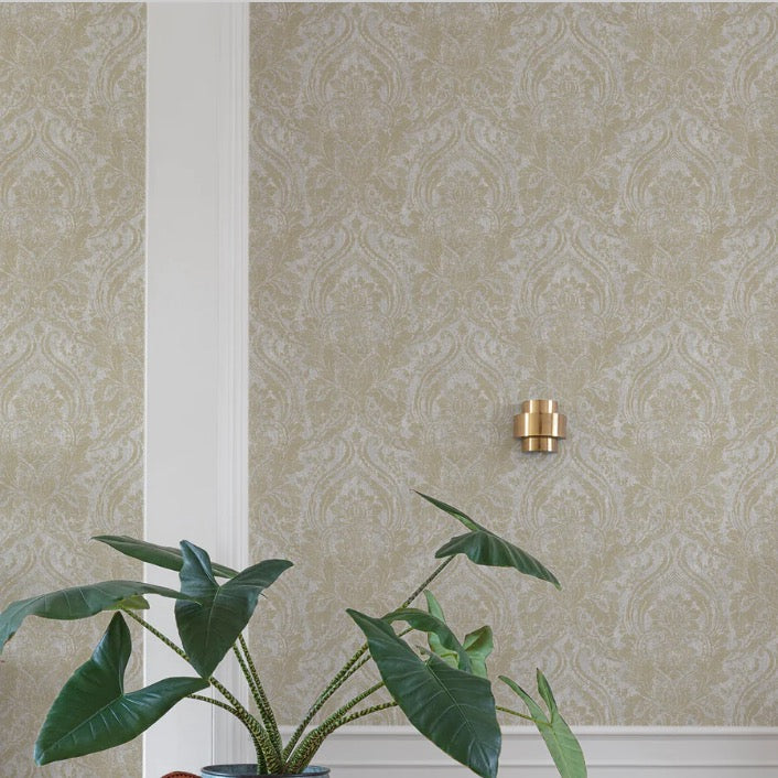 na6800702g Stunning and stylish distressed textured damask in teal and metallic gold. Paste the wall vinyl.