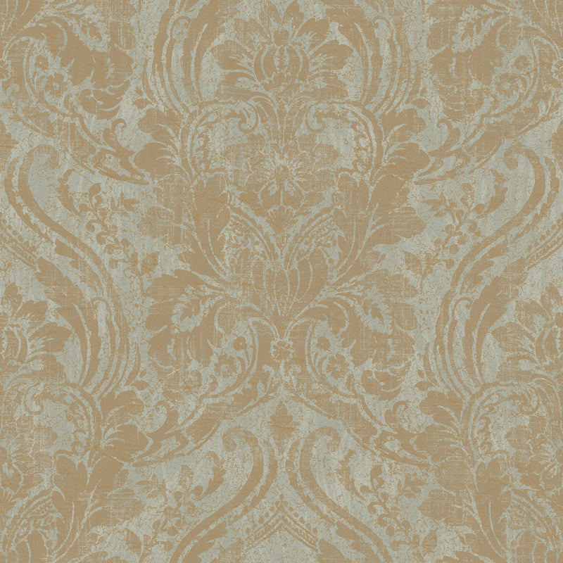na6855704g Stunning and stylish distressed textured damask in grey and metallic gold. Paste the wall vinyl
