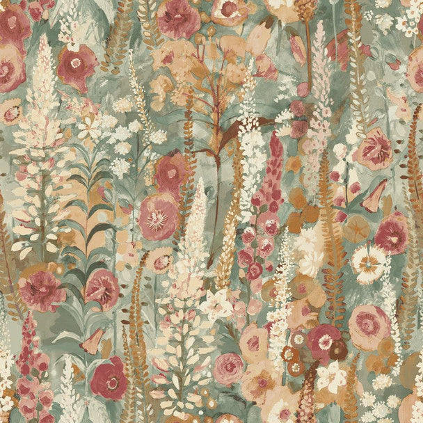 na7455603g Beautiful all over floral design on a stunning sage green textured background. Paste the wall vinyl.