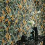 nv104455619e Fabulous 'mosaic' inspired leaf design in gorgeous green, blue and yellow tones. Paste the wall vinyl.