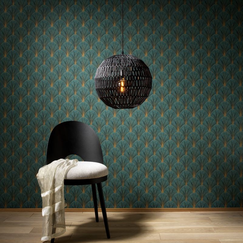 nv104555119e Gorgeous 'art deco' inspired geometric in teal with gold. Great quality. Paste the wall vinyl.