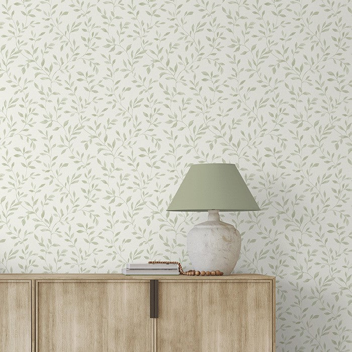 nv14605501g Gorgeous sage green floral on a soft off white background. Paste the wall vinyl.