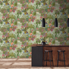 nv20455401g Beautiful botanical floral in soft green with gorgeous pink, purple, red, blue, and yellow tones throughout. Textured paste the wall vinyl.