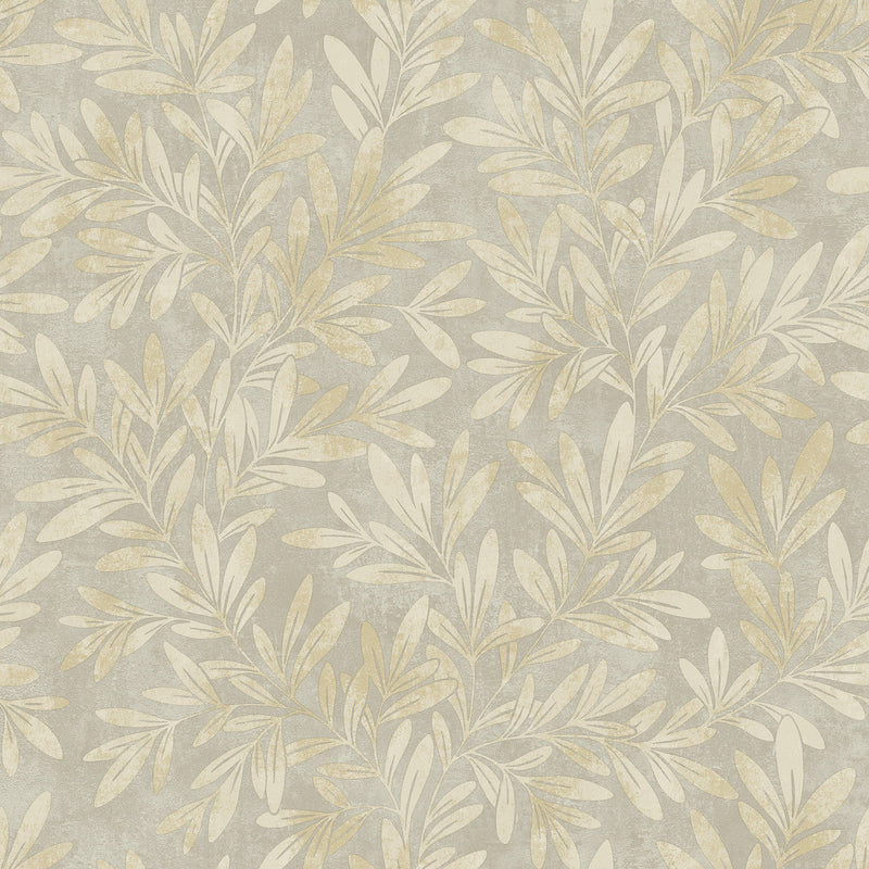 nv20455802g Beautiful trailing willow leaf design with gorgeous soft metallic highlights on a textured sage background.