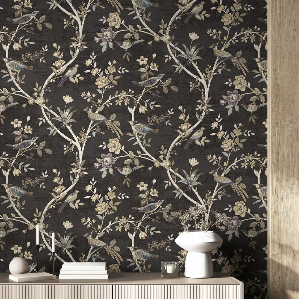 nv2800847p Stunning floral bird trail on textured paste the wall vinyl. Supreme quality.