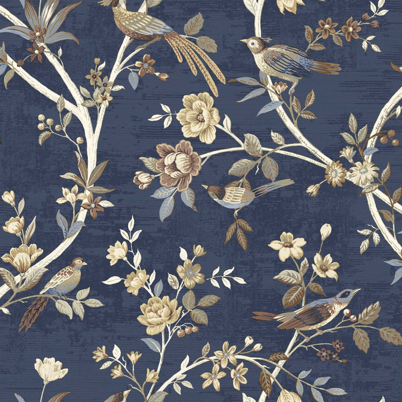 nv2877849p Stunning navy floral bird trail on textured paste the wall vinyl. Supreme quality.