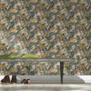 nv68700804r Beautiful large exotic leaf motif in gorgeous tones of grey, green and brown on a deep anthracite background.
