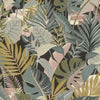 nv68700804r Beautiful large exotic leaf motif in gorgeous tones of grey, green and brown on a deep anthracite background.