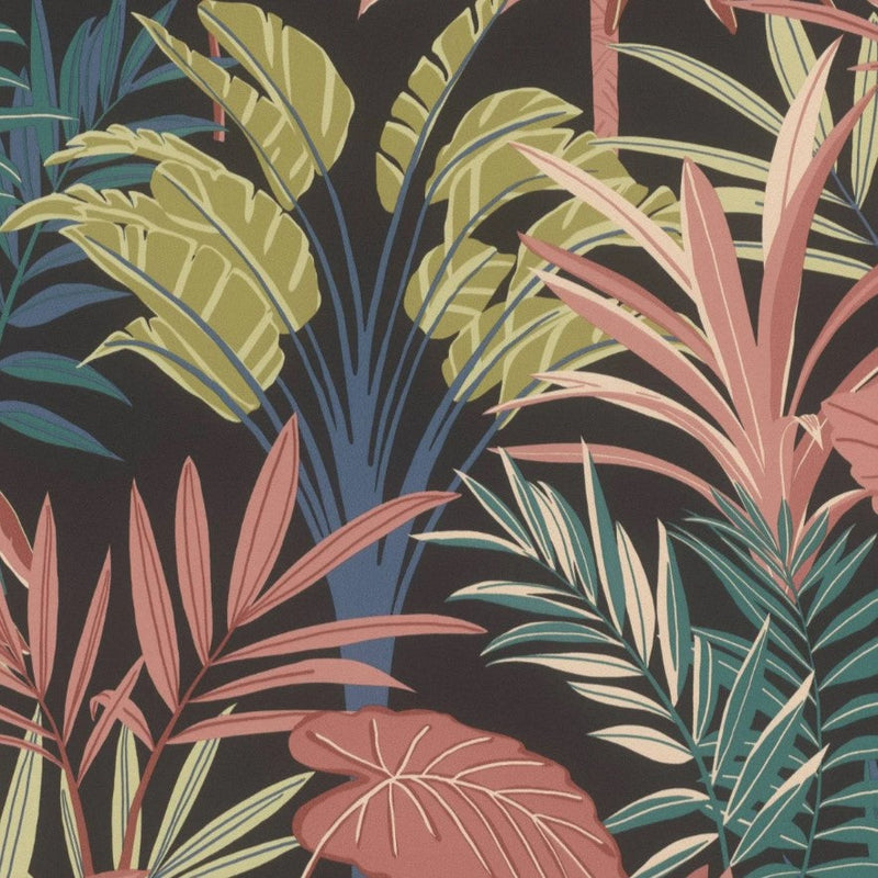 nv69100603r Beautiful large exotic leaf motif in gorgeous pink, blue and green tones. Paste the wall vinyl.