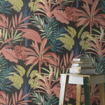nv69100603r Beautiful large exotic leaf motif in gorgeous pink, blue and green tones. Paste the wall vinyl.