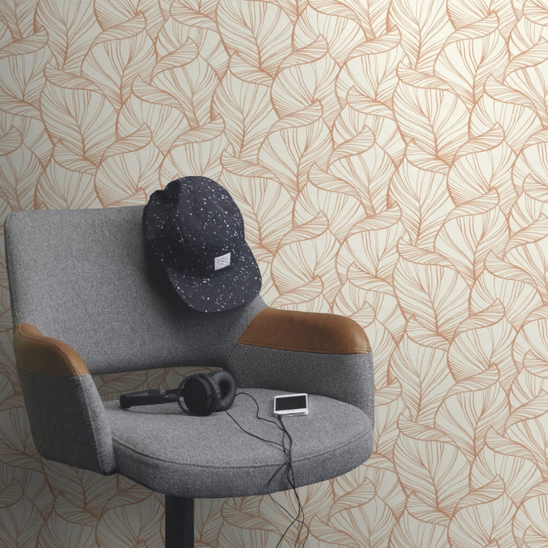 nv69199818r Beautiful overlapping flowing leaf motif in beautiful rose gold on a soft off-white background. Paste the wall vinyl.