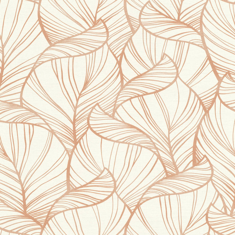 nv69199818r Beautiful overlapping flowing leaf motif in beautiful rose gold on a soft off-white background. Paste the wall vinyl.