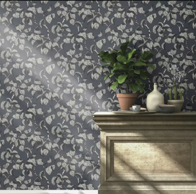 nv69200204r Gorgeous charcoal matt background with a beautiful flowing leaf trail. Paste the wall vinyl.