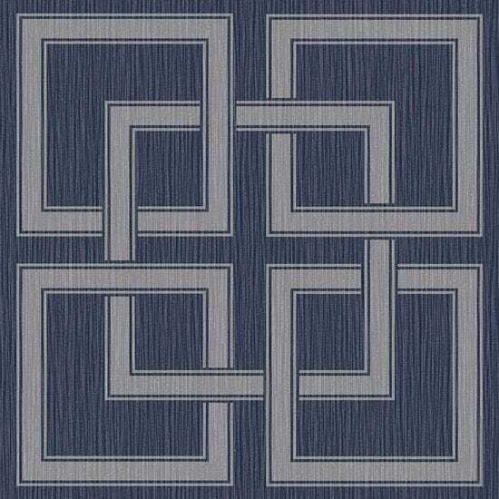 vh737780B. Gorgeous large scale geometric squares in navy and metallic silver. Supreme quality heavy weight vinyl.