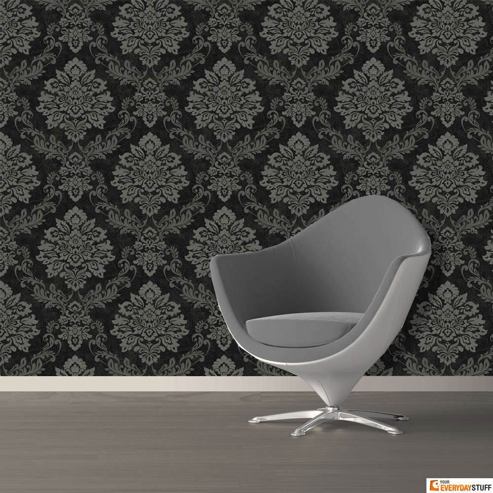 vh29000400A Gorgeous black and grey damask on heavy weight vinyl.