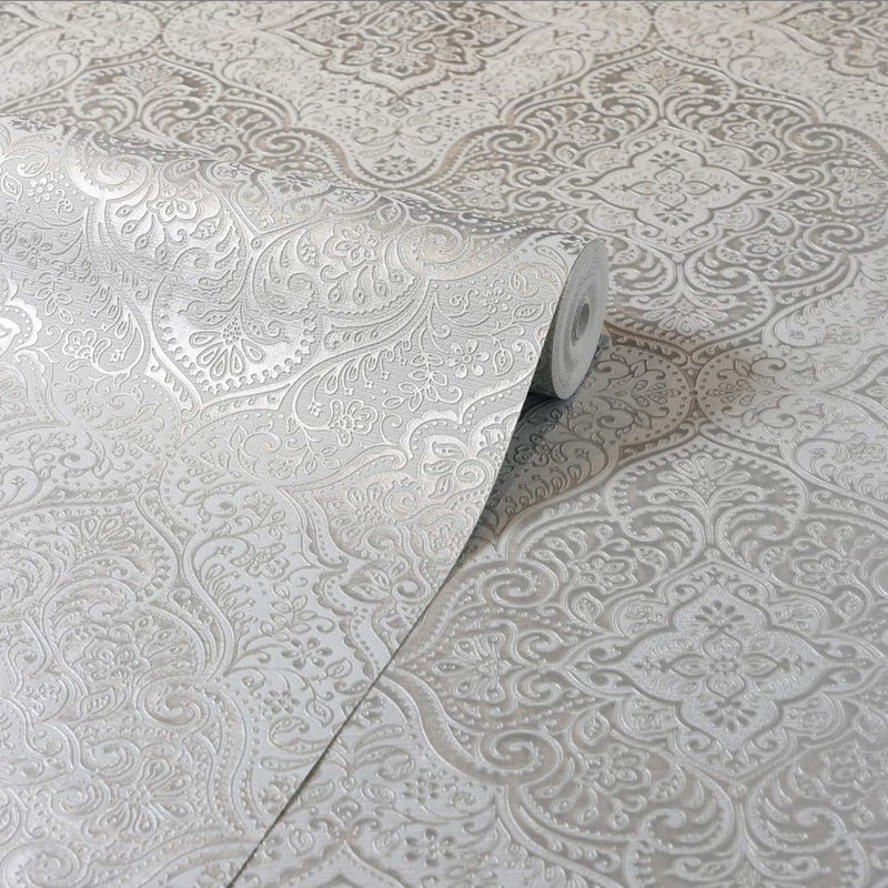 vh29500701a Stunning silver metallic damask design on heavy weight paste the wall vinyl.