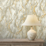 vh40055129r Gorgeous green and ivory toned marble effect design with metallic gold veins running throughout. Heavy weight Italian vinyl.