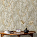 vh40055129r Gorgeous green and ivory toned marble effect design with metallic gold veins running throughout. Heavy weight Italian vinyl.