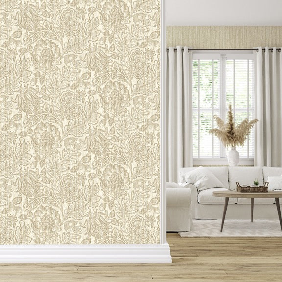 vh482212b Stunning beige floral pattern on supreme quality textured vinyl.