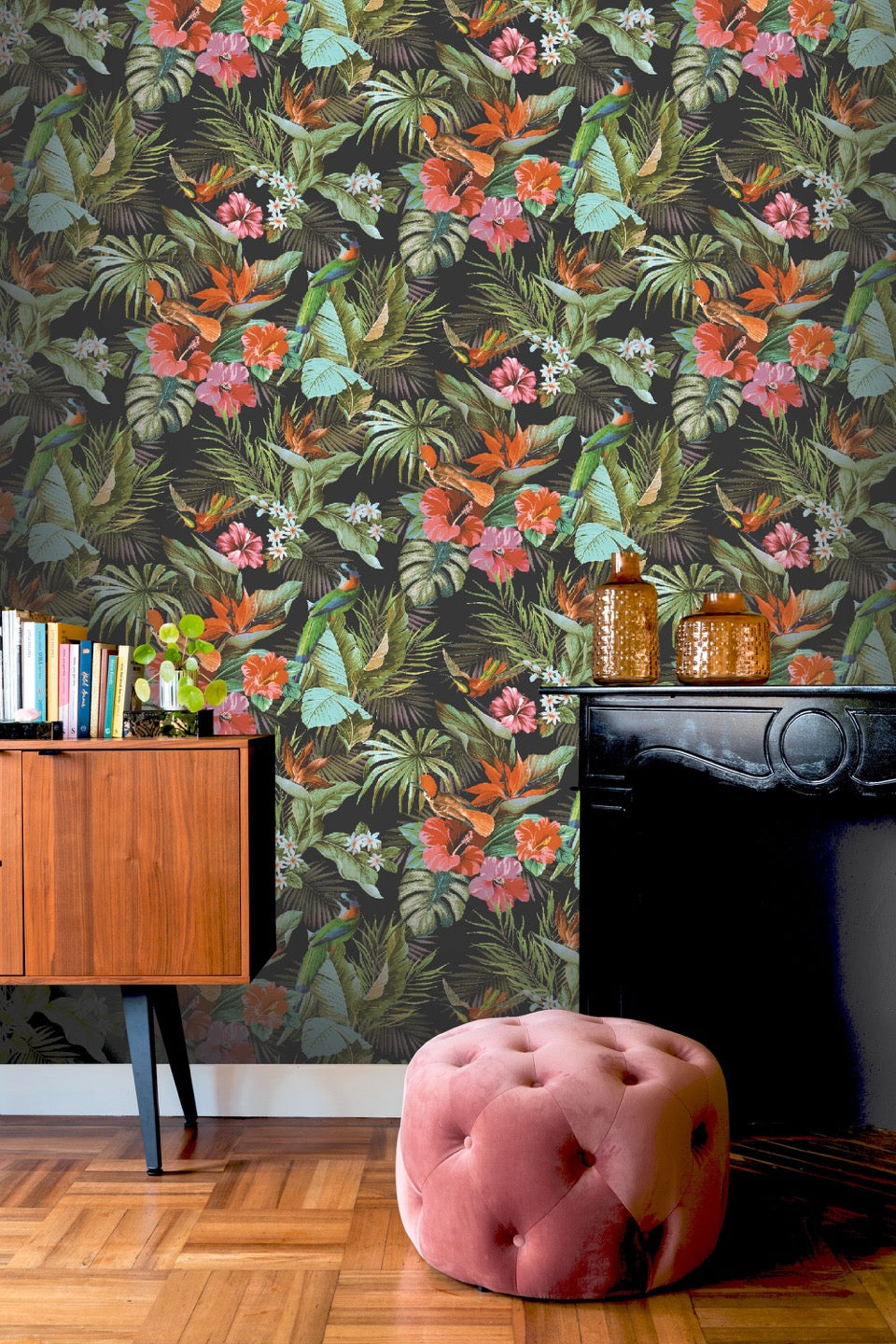 vh53900059r Beautiful deep engraved tropical paradise design with gorgeous leaves, flowers and birds. Heavy weight Italian textured vinyl. Supreme quality