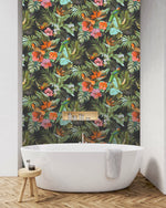 vh53900059r Beautiful deep engraved tropical paradise design with gorgeous leaves, flowers and birds. Heavy weight Italian textured vinyl. Supreme quality