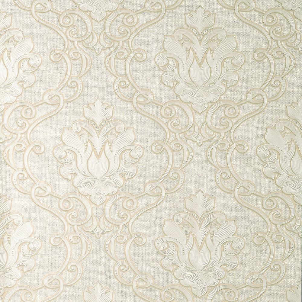 vhm9522658fd Beautiful deep engraved damask in cream. Luxurious heavy weight vinyl. Suitable for any area. Washable and durable.