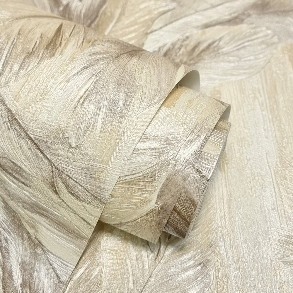 vhm9522694r Beautiful elegant and delicate flowing feather design in warm natural beige tones. Supreme quality. Heavy weight vinyl.