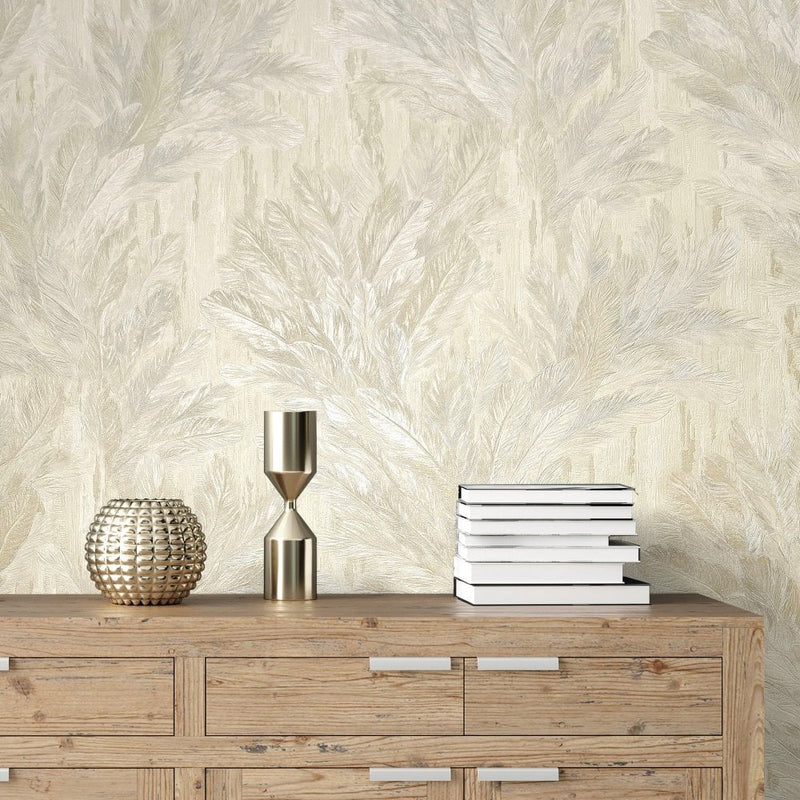 vhm9522695r Beautiful elegant and delicate flowing feather design in warm cream tones. Supreme quality. Heavy weight vinyl.